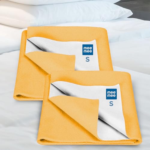 Image of Mee Mee Instadry Anti-Piling Fleece Extra Absorbent, Cotton Bed Protector Mattress, Reusable Waterproof Quick Dry baby Cot sheet for Toddler Infant, 0 to 9 Month, 50x70cm (Orange)