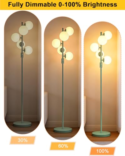 Image of Lightdot Dimmable Globe Floor Lamp Mid Century Modern Floor Lamp with 5Pcs 3000K G9 Bulbs Stepless Brightness Adjustable Green Standing Lamps with 5Lbs Heavy Base for Living Room Bedroom Office