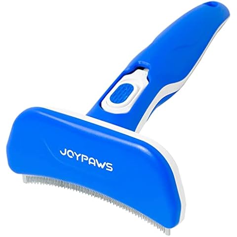 JOYPAWS Upgraded Pet Self Cleaning Curved Deshedding Tool, Effectively Reduces Shedding by Up to 95%, Professional Grooming Brush for Small or Medium Dogs and Cats Blue M Cover