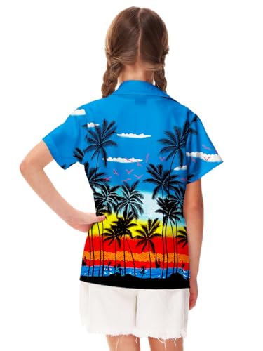 Image of Remimi Unisex Kids 4th of July Button Up Shirt Boys American Flag Print Hawaiian Beach Short Sleeve Tops 5-14 Years