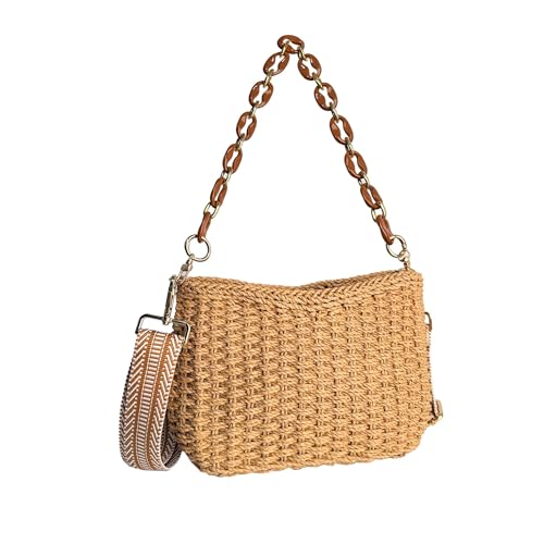 Image of Eiyye Hobo Bag Women's Straw Crossbody Bag Handmade Small Woven Summer Beach Handbag with Chain for Travel, Shopping, Camping, Beach Vacations