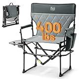 TIMBER RIDGE Heavy Duty Camping Chair with Compact Size, Portable Directors Chair with Side Table and Pocket for Camping, Lawn, Sports and Fishing, Supports Up to 350lbs, Grey