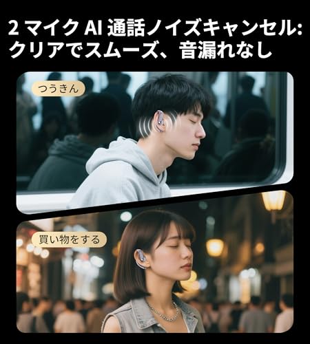 King Lucky 新モデル耳掛け式オープンイヤーイヤホン ワイヤレス Bluetooth 6.0 マルチポイント接続対応｜最大 45 時間再生・IPx5 防塵防水規格｜ランニング・スポーツ用イヤホン グレー