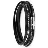 Simaru Lederarmband Wickelarmband mit Edelstahlverschluss inkl. Magnet für Frauen & Männer, Armband Premium Qualität Made in Germany, Größe S bis XL (Schwarz, S (37cm))