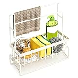 Organizador Cocina Fregadero Estrecho Organizador Productos Limpieza con Bandeja de Drenaje Porta Estropajos Fregadero de Acero ai Carbono para Cocina, Baño y Balcón(White)