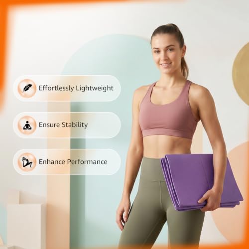 Image of Amazon Basics Portable Folding TPE Yoga Mat with Carry Bag | 5 mm Thick | Anti-Slip Grippy Surface | Foldable & Travel-Friendly Design | Lightweight Exercise Mat for Yoga, Pilates, Gym & Home Workouts | 180 x 60 cm