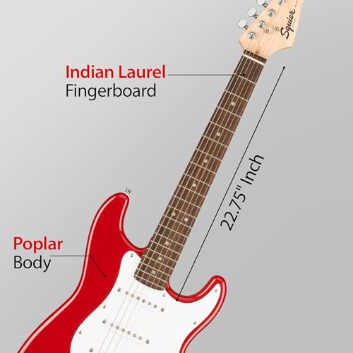 Image of Fender Squier 3 /4-Size Kids Mini Strat Electric Guitar - Red Bundle with Amplifier, Instrument Cable, Tuner, Strap, Picks, and Austin Bazaar Instructional DVD