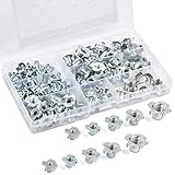 FOCCTS 105 Stück Einschlagmuttern M4 M5 M6 M8 M10 Verdicken Vier-Prong Nüsse Einschlagspitzen Verzinktem Kohlenstoffstahl Nüsse für Möbel, Holzbearbeitung und den professionellen Einsatz