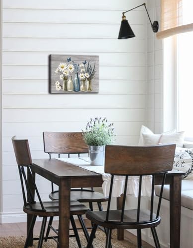 fengyuyi Rustic Flower Canvas Wall Art Bathroom Picture Wall Decor White Daisy Blue Lavender Butterfly Painting Prints for Living Room Bedroom Bathroom Decor 12x16inch - Image 5