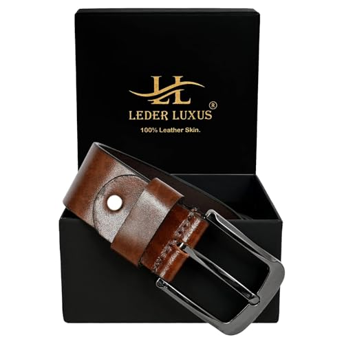 Image of Leather Belt for Men with Zinc Buckle | Premium Leather Belt for Casual & Formal Wear | Lightweight Waist Belt for Jeans, pants, Office | Belt width 3.5cm (35mm).
