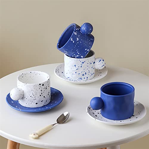 NFEGSIYA Tazas Desayuno Copa Blanco Negro Azul Tazas y Placas Cerámica Café Té Milk Tazas Pan Placa Placa Plato Plato… - Imagen 3
