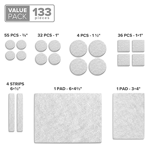Image of Furniture Pads Floor Protectors X-Protector 133 pieces, White | Felt Pads for Chair Legs - Furniture Felt Pads for Furniture Legs - Huge Quantity Floor Protection Pads