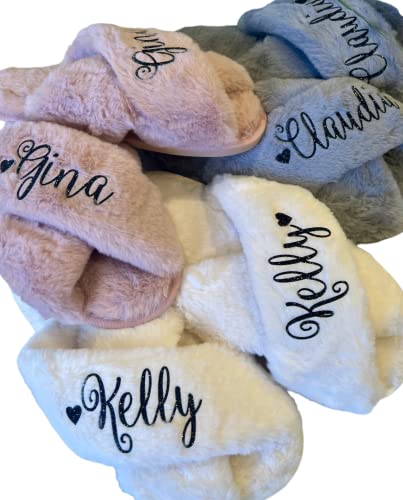 Easter Gift for Woman Girl Friend Bridal Slipper Bridesmaid Customized Gifts for her Bridal Shower Wedding Personalized Bridesmaid Fluffy Bachelorette Fluffy Slide On Girls Night Sleepover Event Preparation Mothers Day Sets