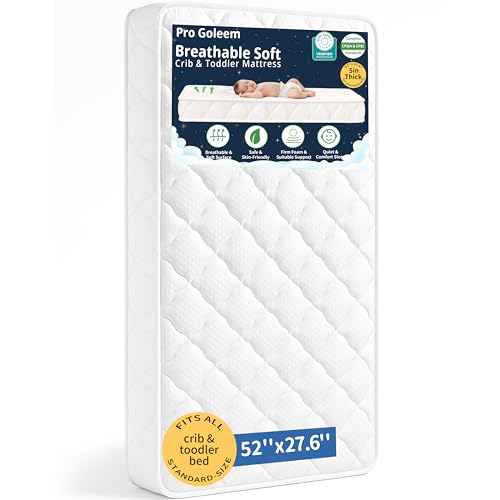 Image of Pro Goleem Breathable Crib Mattress, 52 inchx28 inch Dual-Sided Toddler Bed Mattress, 5 inch Thick Firm Foam & JPMA Certified, Comfort Jacquard Topper, Fits Standard Full-Sized Baby Cribs & Toddler Beds