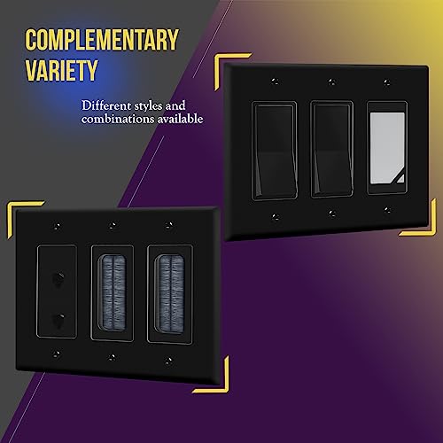 Image of ENERLITES Triple Decorator Switch Cover, Three Outlet Wall Plate, Mid-Size 3-Gang 4.88 inch x 6.77 inch, Unbreakable Polycarbonate Thermoplastic, UL Listed, 8833M-BK, Black