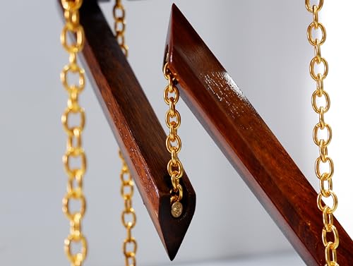 Image of Tensegrity Diwali Gift, Solid Wood, Triangle Shape | Home & Office Decor, Showpiece, Light Weight, Vintage Brown Surface with Gold Finish Chain