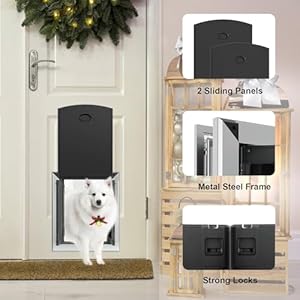 Aluminum giant canine door for exterior doorwith robust double magnetic flaps double slide in panel  4 safety locks as much as 70lbsmedium matte silver   cucciolini doodles