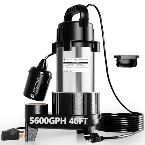 Image of FOTING 1HP 5600 GPH 40FT Sump Pump Submersible Sewage /Effluent Pump - Heavy Duty Cast Iron Automatic /Manual - 115V Septic Pump for Sump Basin /Sewage /Basement, 2'' NPT