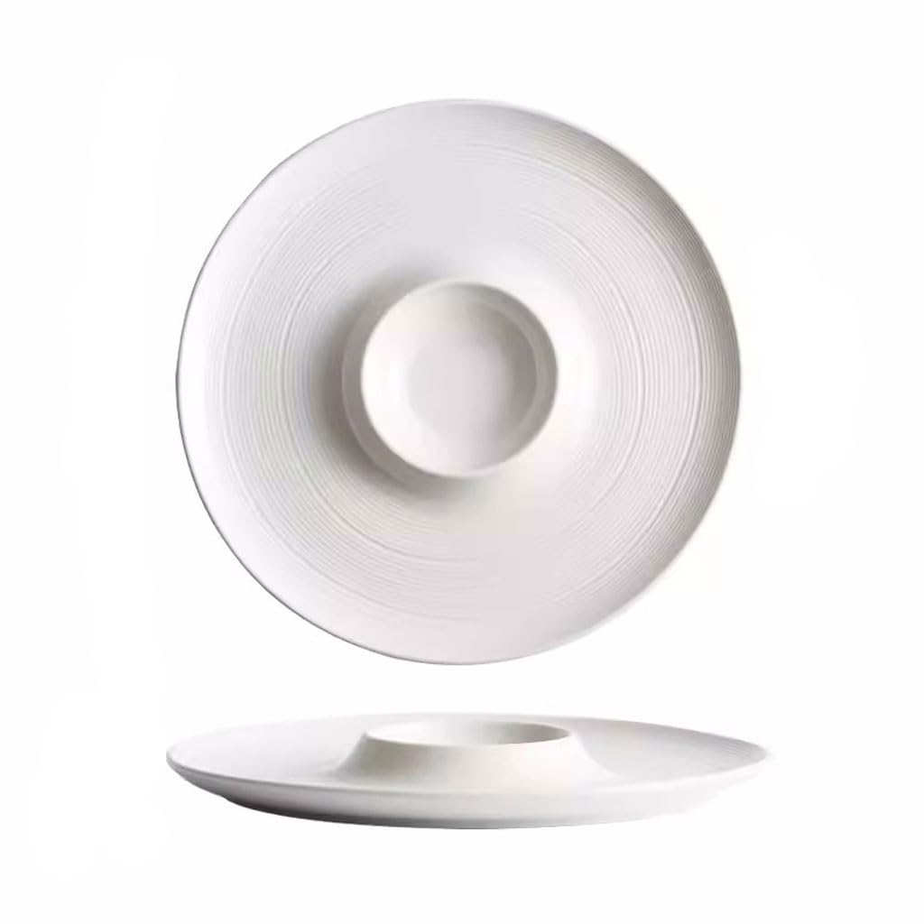 Suministros Para La Fiesta Sopa gruesa blanca, fideos creativos, plato ligero de lujo con diseño artístico, vajilla occidental japonesa, plato for dumplings, plato de sopa Platos De Fiesta (Color : A