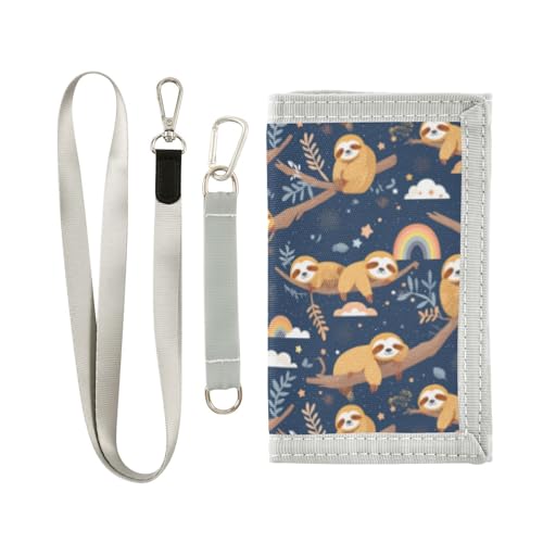 Wusikd Cute Sloths Kids Wallet for Boys Girls Rainbows Stars Toddler Trifold Wallet Novelty Wallet for Teens Women Men