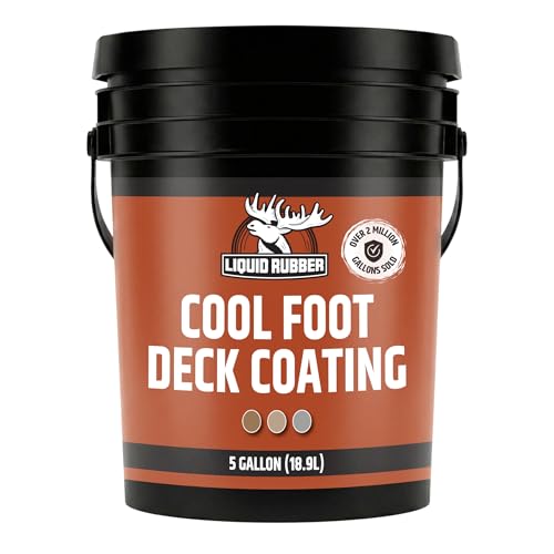 Liquid Rubber Cool Foot Deck Coating - Solar Protection Paint Reduces Surface Temperatures by Up to 35% Multi-Surface Cooling Decking Sealant Waterproof Durable Membrane Neutral Beige 5 Gallon
