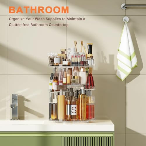 Auxmir Schminktisch Organizer mit 9 Einstellbaren Stufen, Make Up Organizer 360° Drehbar, Extra Größer Kosmetik Skincare Organize, Schmink Aufbewahrung für Schlafzimmer Badezimmer als Geschenk