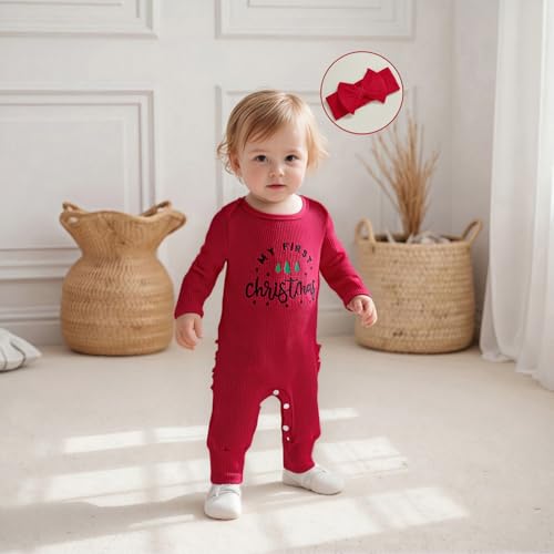 Infant Baby Girl Christmas Outfit Jumpsuit My First Christmas Embroidery Onesie Romper Bodysuit Newborn Fall Clothes3