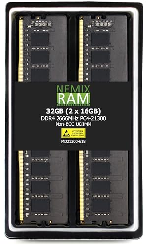 NEMIX RAM 32GB (2X16GB) DDR4 2666MHZ PC4-21300 UDIMM �L�b�g Dell Precision 3930���b�N���[�N�X�e�[�V�����Ή�
