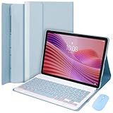 HEKUEUN Funda con Teclado para Lenovo Tab 10.1 Pulgadas Versión 2025 (TB-311FU/TB-311XU), Retroiluminación 7 Colores Español Ñ Teclado Inalámbrico Bluetooth Desmontable con Ratón,Azul