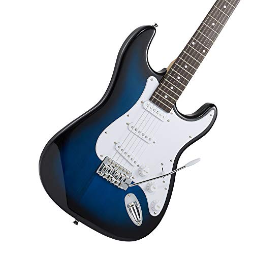 ashthorpe 39-inch electric guitar blue-white full-size guitar kit with padded gig bag tremolo bar strap strings cable cloth picks