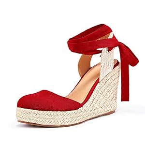 FISACE Womens Summer Espadrille Heel Platform Wedge Sandals Ankle Buckle Strap Closed Toe Shoes