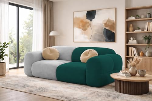 Image of Casaliving Vetras Modern Velvet Bubble Cloud Sofa, Tufted Design Upholstered 2 Seater Sofa Set for Living Room, (Pine Grey Colour) Premium Velvet Fabric Sofa