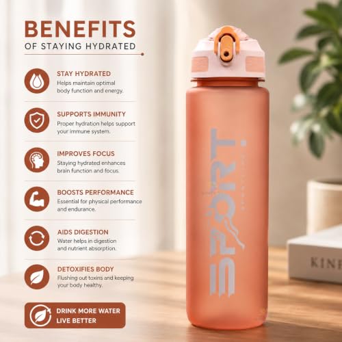 Image of Koochie-Koo Plastic Leak Proof Sports Bottle for Gym, Office, Water Bottle for Kids and Adults, 1000 ml, 6+Years (Pack of 1, Assorted)