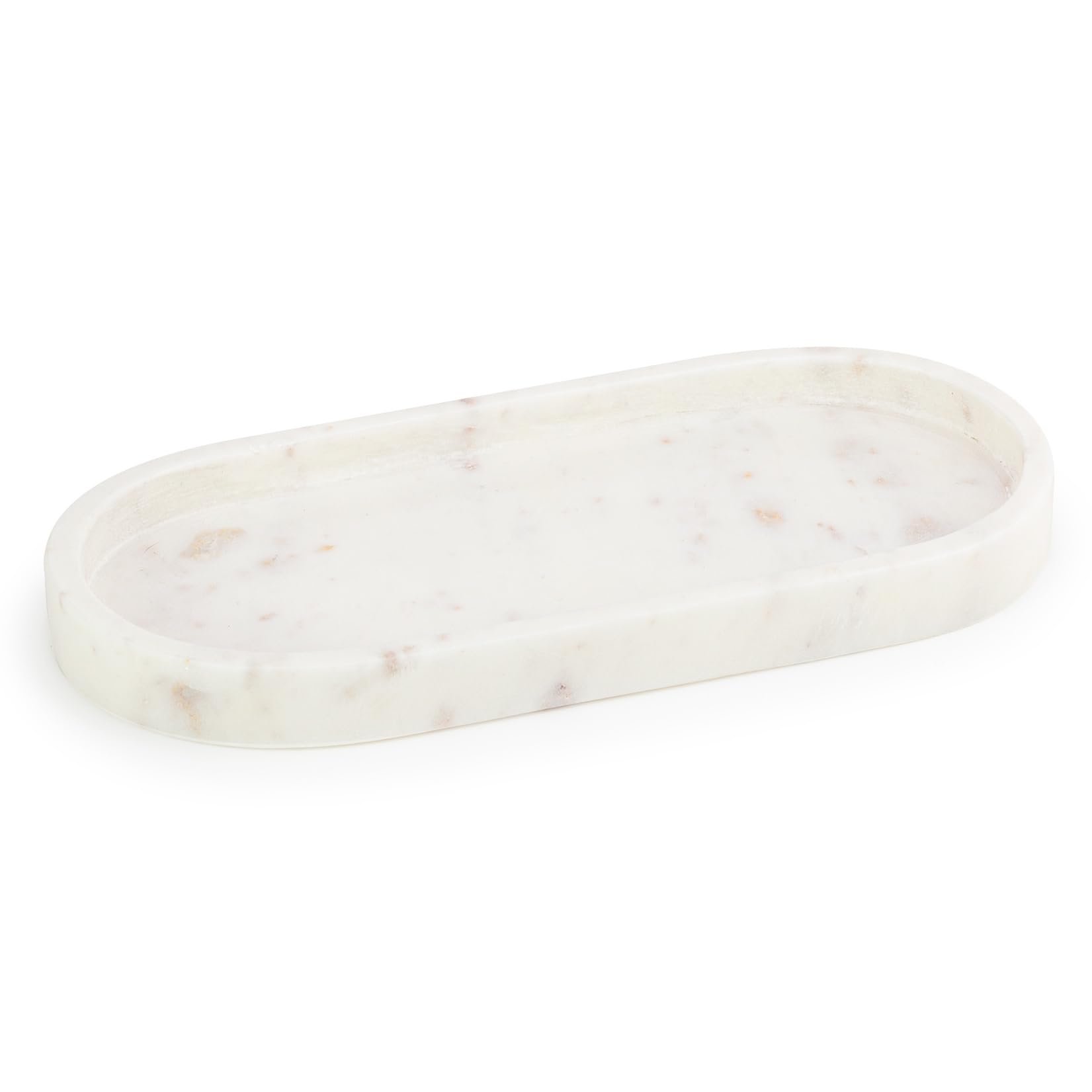 Ehc White (25 X 11.5 X 2 Cm) Natural Marble Bathroom Vanity Tray - Oval, White, 25 X 11.5 X 2 Cm - Countertop Sink Storage Tray Organiser For Cosmetic, Perfume, Home Decor