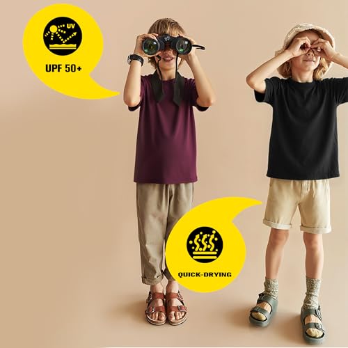 Merino Wool Shirt Kids Base Layer, Lightweight & Breathable Boys Undershirt, Moisture-Wicking Short Sleeve Black4