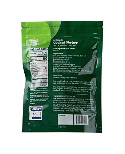 Fresh Brand – Cooked Medium Peeled & Deveined Tail On Shrimp (41-50 Count/Pound), 12 Oz (Frozen), Responsibly Sourced, Phosphate Free #TOP1