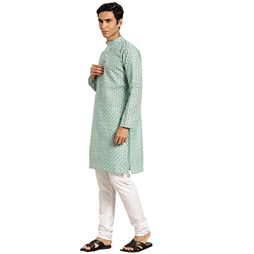 Image of SOJANYA (Since 1958 Men's Cotton Linen Blue Foil Printed Kurta and White Pyjama Set