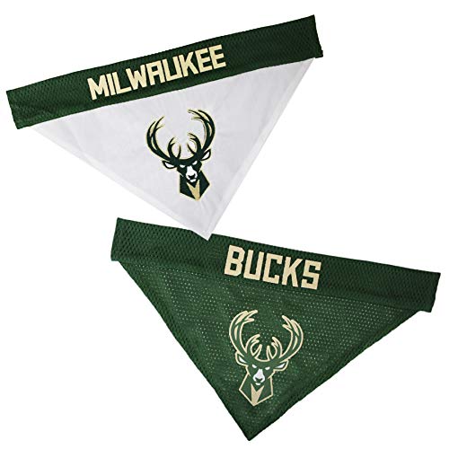 NBA Dog Bandana - Milwaukee Bucks Reversible Pet Bandana. 2 Sided Home & Away Sports Bandana with a PREMIUM Embroidery TEAM Logo, Small/Medium