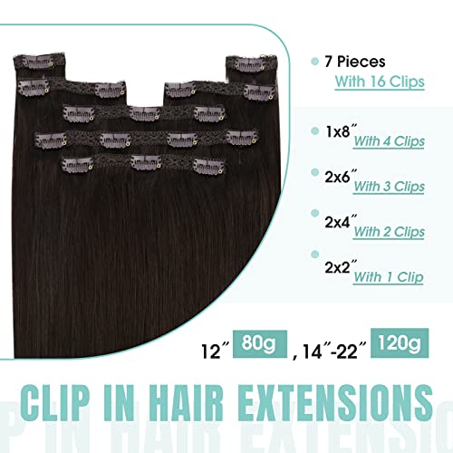 YoungSee Clip in Human Hair Extensions Brown 18inch 120g Remy Human Hair Clip in Extensions Dark Brown Clip in Hair Extension Brown for Wedding Reusable 7 Separate Pieces - Image 2