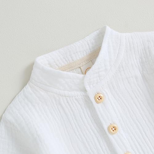 Image of VISGOGO Toddler Boy Linen Outfit Baby Boy Fall Winter Clothes Set Button-Down Shirt Tops Cotton Linen Pants 2PCS
