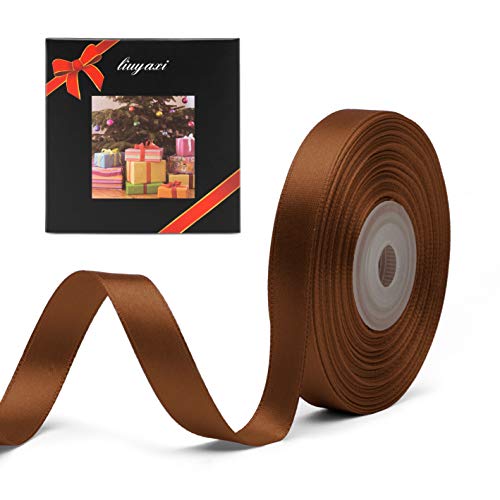 Image of Solid Color Double Faced Brown Satin Ribbon 3 /8 inch X 25 Yards, Ribbons Perfect for Crafts, Wedding Decor, Bow Making, Sewing, Gift Package Wrapping and More
