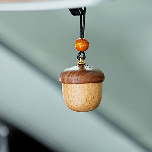 FreSky Car Perfume, Retro Handmade Wooden Car Freshener Perfume Container Mini Acorn Shape Essential 0il Container Car Ornaments Great Fragrance Function Hang on Rear View Mirror with Essential Oil