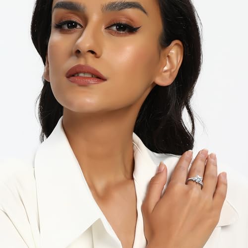 MDFUN Engagement Rings for Women Promise Ring Wedding Eternity Bands | 18K White Gold Plated | Heart Oval Cubic Zirconia Size 5-102