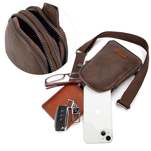 Image of Wrangler Small Sling Bag for Women, Leather Crossbody Bags Cross Body Purse Fanny Packs with Adjustable Strap for Gift