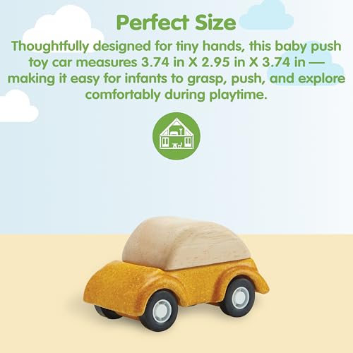 Image of PlanToys Yellow Car Wooden Montessori Vehicle Kids Indoor Outdoor Play Toy | rolling wheels, toy cars, toddler car, girls, boys, imaginative early movement, practical life fine motor gift preschool