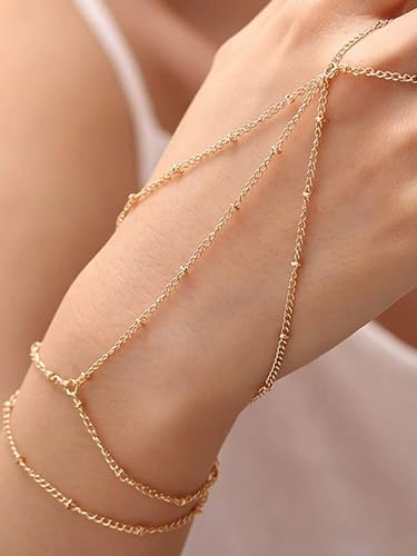 MODRSA Hand Chain Bracelet Gold Hand Chain Ring Bracelet Hands Chains Jewelry Rhinestone Pearl Handchain Finger Bracelets non Tarnish Waterproof Trendy Dainty Bridesmaid Accessories2