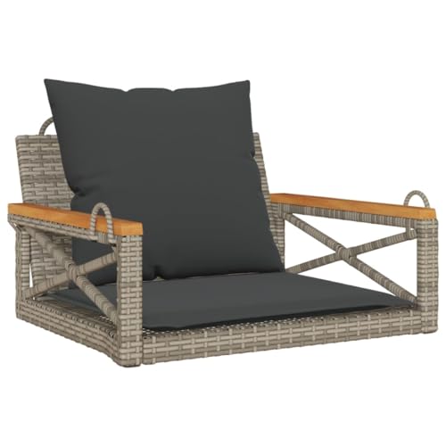 vidaXL Balancelle avec Coussins Gris 63x62x40 cm résine tressée, balancelle, Chaise Suspendue, siège de balançoire, balancelles, Chaise hamac