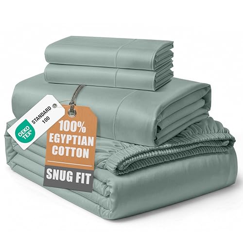 Image of LANE LINEN King Sheet Set 100% Egyptian Cotton Sateen - Jadeite