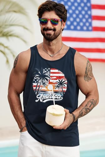 Image of VOGSTART Mens Hawaiian Beach Tank Tops Summer Vacation Muscle Top Graphic Sleeveless Shirts (S-3XL)