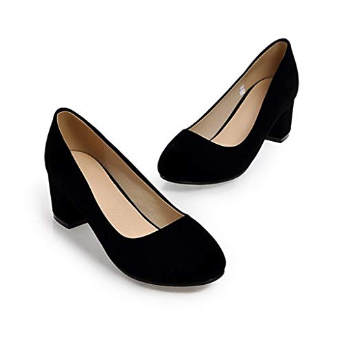 MIOKE Women's Round Toe Chunky Mid Block Heel Dress Pumps Suede Comfort Slip-On Casual Work Office Shoes2
